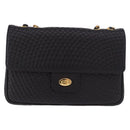 BALLY Chain Shoulder Bag Leather Black Gold Auth kk687A-13