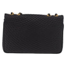 BALLY Chain Shoulder Bag Leather Black Gold Auth kk687A-2