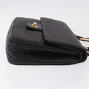 BALLY Chain Shoulder Bag Leather Black Gold Auth kk687A-3