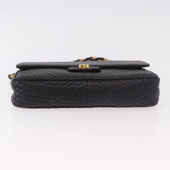 BALLY Chain Shoulder Bag Leather Black Gold Auth kk687A