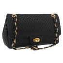 BALLY Chain Shoulder Bag Leather Black Gold Auth kk688A-1
