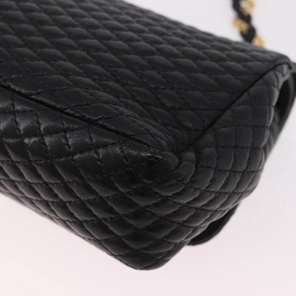 BALLY Chain Shoulder Bag Leather Black Gold Auth kk688A