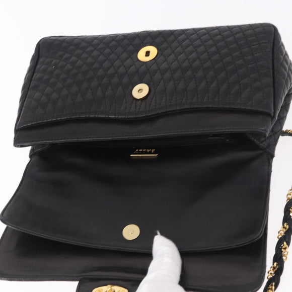 BALLY Chain Shoulder Bag Leather Black Gold Auth kk688A