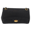 BALLY Chain Shoulder Bag Leather Black Gold Auth kk688A-2