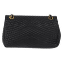 BALLY Chain Shoulder Bag Leather Black Gold Auth kk688A-3
