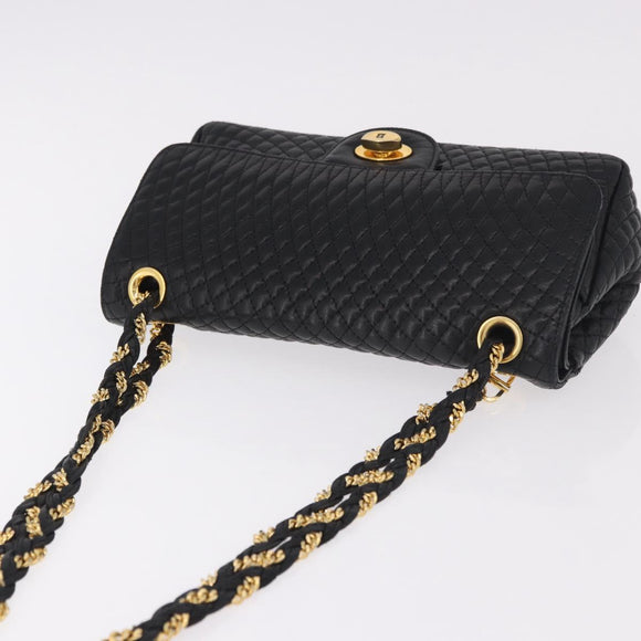 BALLY Chain Shoulder Bag Leather Black Gold Auth kk688A