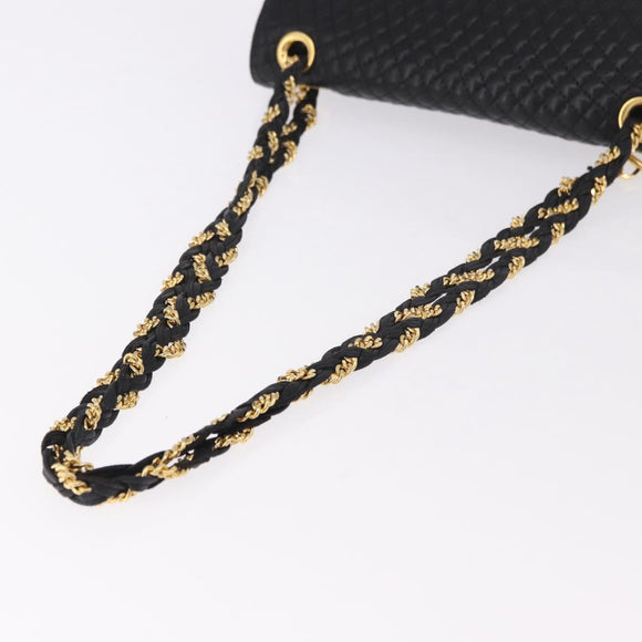 BALLY Chain Shoulder Bag Leather Black Gold Auth kk688A