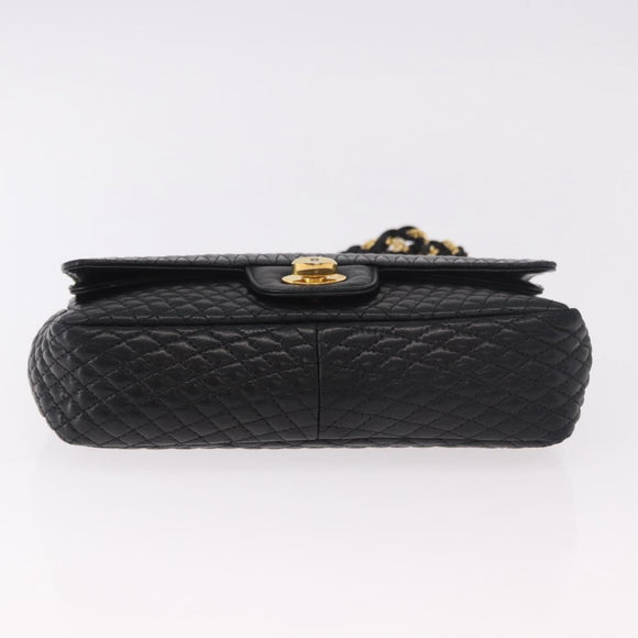 BALLY Chain Shoulder Bag Leather Black Gold Auth kk688A