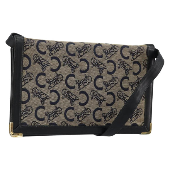 CELINE C Sulky Shoulder Bag Canvas Navy Gold Auth kk689