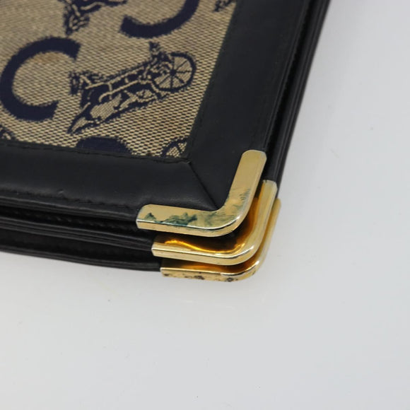 CELINE C Sulky Shoulder Bag Canvas Navy Gold Auth kk689