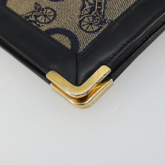 CELINE C Sulky Shoulder Bag Canvas Navy Gold Auth kk689