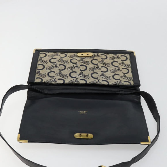 CELINE C Sulky Shoulder Bag Canvas Navy Gold Auth kk689