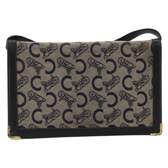 CELINE C Sulky Shoulder Bag Canvas Navy Gold Auth kk689