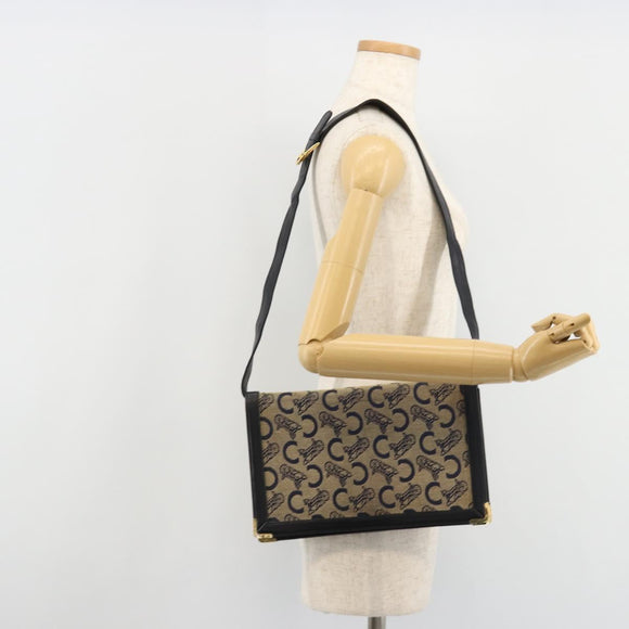 CELINE C Sulky Shoulder Bag Canvas Navy Gold Auth kk689