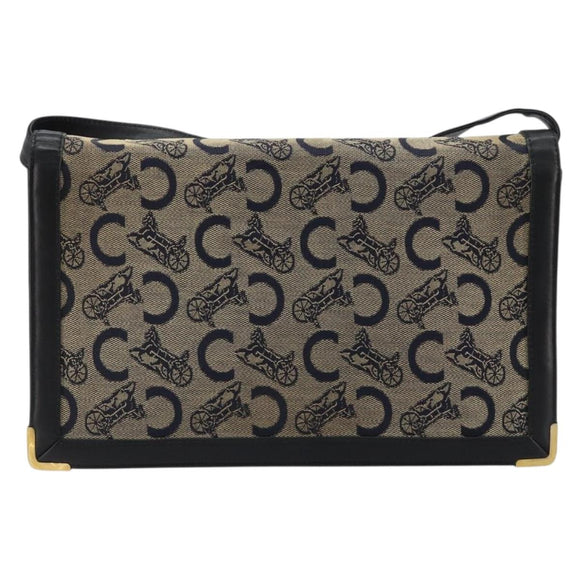 CELINE C Sulky Shoulder Bag Canvas Navy Gold Auth kk689