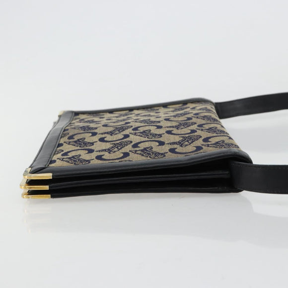 CELINE C Sulky Shoulder Bag Canvas Navy Gold Auth kk689