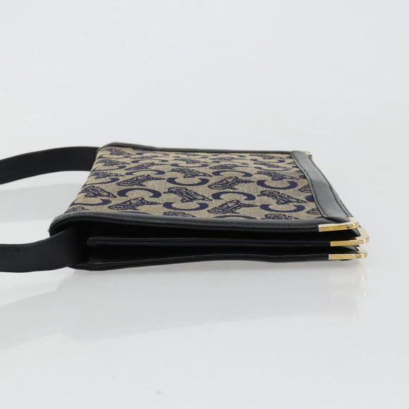 CELINE C Sulky Shoulder Bag Canvas Navy Gold Auth kk689