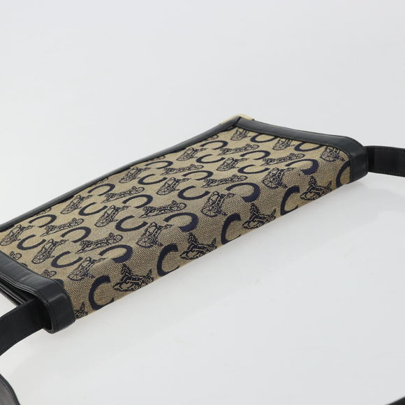 CELINE C Sulky Shoulder Bag Canvas Navy Gold Auth kk689