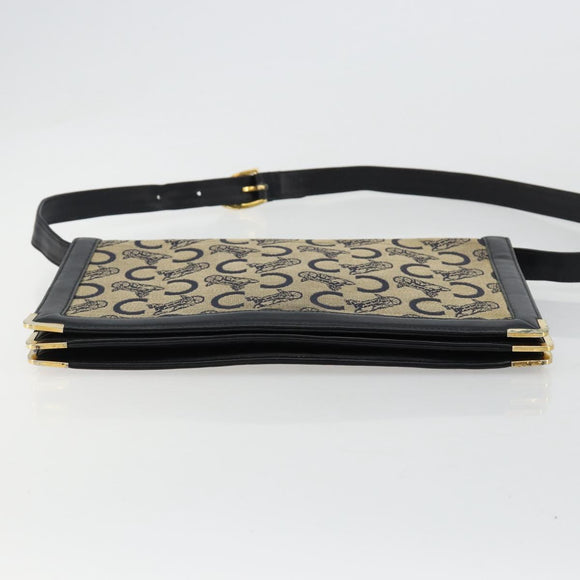 CELINE C Sulky Shoulder Bag Canvas Navy Gold Auth kk689