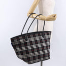 Burberrys Nova Check Blue Label Tote Bag Nylon Black Silver Auth kk690A-22