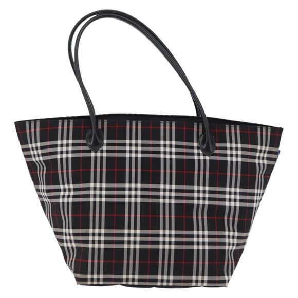 Burberrys Nova Check Blue Label Tote Bag Nylon Black Silver Auth kk690A