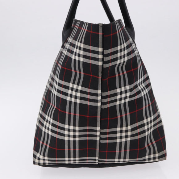 Burberrys Nova Check Blue Label Tote Bag Nylon Black Silver Auth kk690A