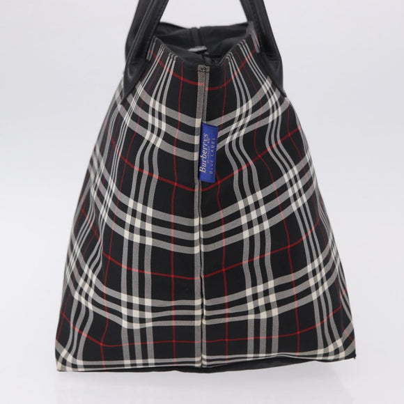 Burberrys Nova Check Blue Label Tote Bag Nylon Black Silver Auth kk690A