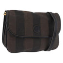 FENDI Pecan Canvas Shoulder Bag PVC Black Brown Auth kk691-1