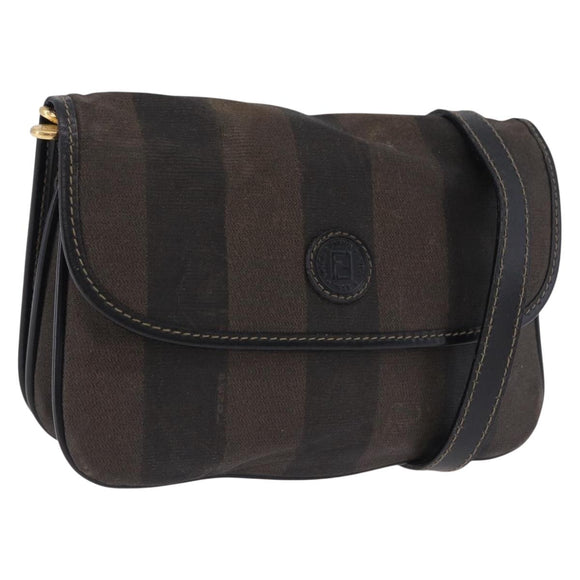 FENDI Pecan Canvas Shoulder Bag PVC Black Brown Auth kk691