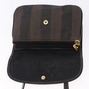 FENDI Pecan Canvas Shoulder Bag PVC Black Brown Auth kk691-18