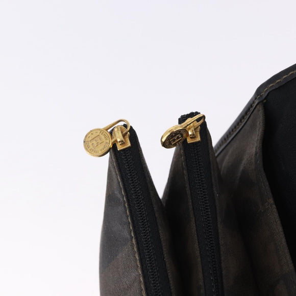 FENDI Pecan Canvas Shoulder Bag PVC Black Brown Auth kk691