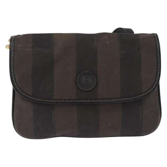 FENDI Pecan Canvas Shoulder Bag PVC Black Brown Auth kk691