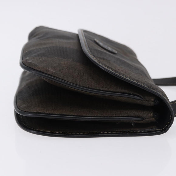FENDI Pecan Canvas Shoulder Bag PVC Black Brown Auth kk691