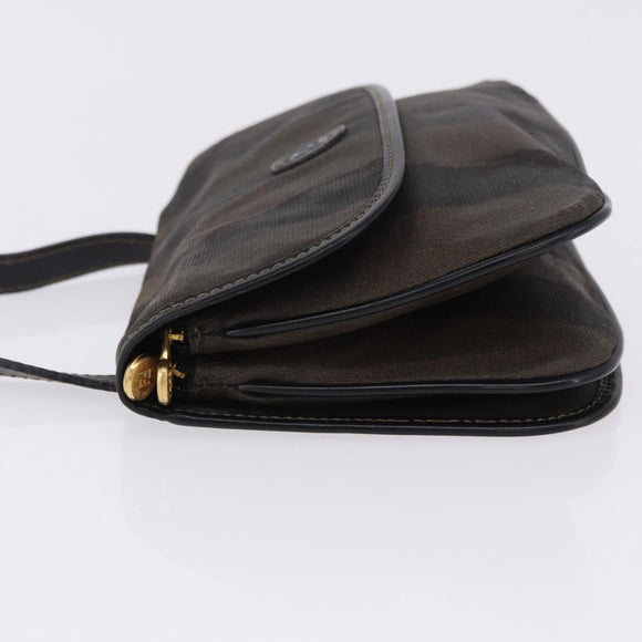 FENDI Pecan Canvas Shoulder Bag PVC Black Brown Auth kk691
