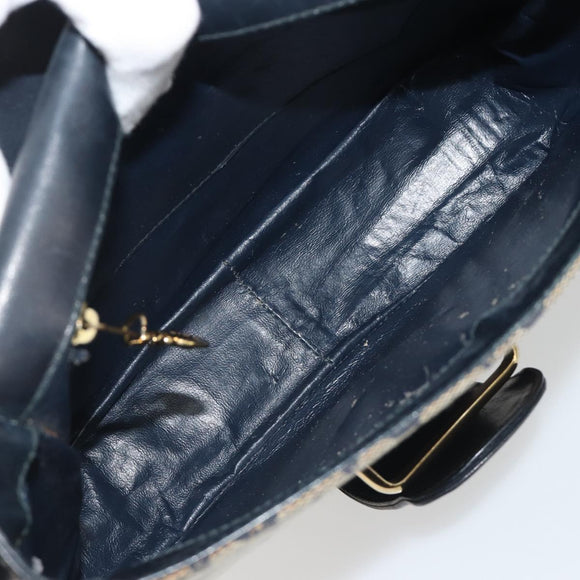 CELINE C Sulky Shoulder Bag Canvas Navy Gold Auth kk693
