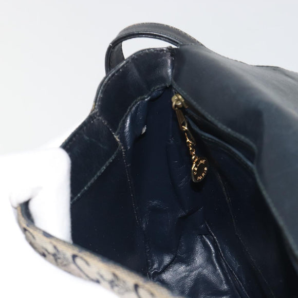 CELINE C Sulky Shoulder Bag Canvas Navy Gold Auth kk693