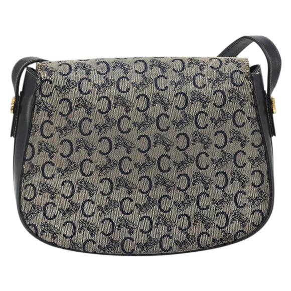 CELINE C Sulky Shoulder Bag Canvas Navy Gold Auth kk693