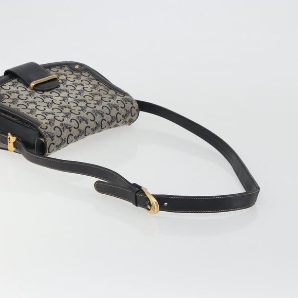 CELINE C Sulky Shoulder Bag Canvas Navy Gold Auth kk693