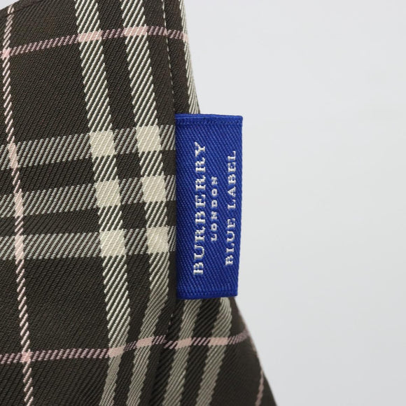 BURBERRY Nova Check Blue Label Tote Bag Nylon Brown Silver Auth kk694A