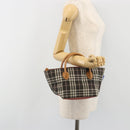 BURBERRY Nova Check Blue Label Tote Bag Nylon Brown Silver Auth kk694A-20