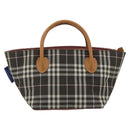 BURBERRY Nova Check Blue Label Tote Bag Nylon Brown Silver Auth kk694A-3
