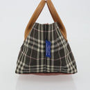 BURBERRY Nova Check Blue Label Tote Bag Nylon Brown Silver Auth kk694A-4