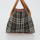 BURBERRY Nova Check Blue Label Tote Bag Nylon Brown Silver Auth kk694A-5