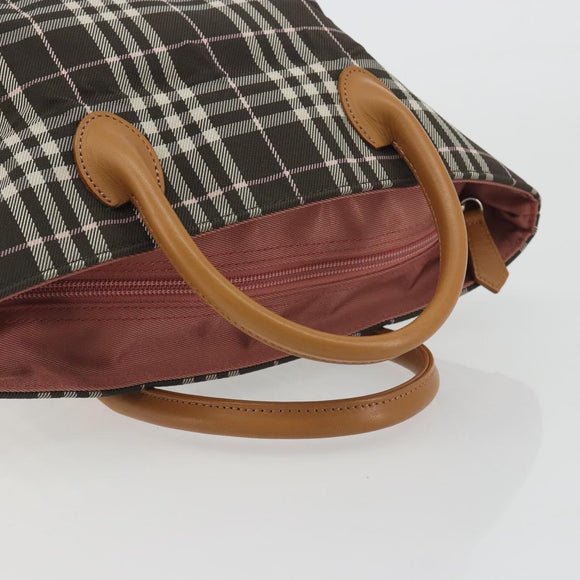 BURBERRY Nova Check Blue Label Tote Bag Nylon Brown Silver Auth kk694A