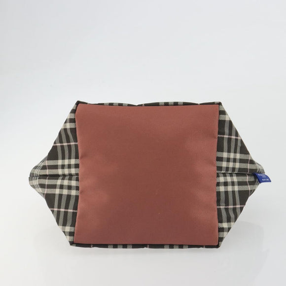 BURBERRY Nova Check Blue Label Tote Bag Nylon Brown Silver Auth kk694A