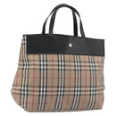 BURBERRY Nova Check Tote Bag Nylon Beige Silver Auth kk695A-1
