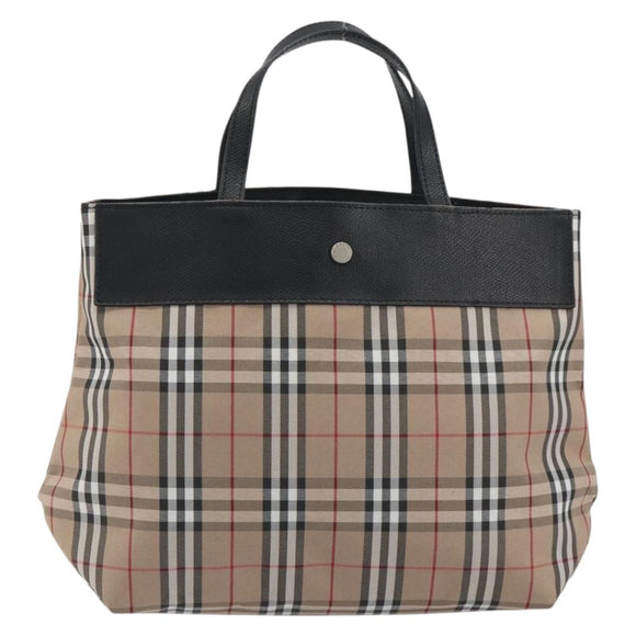BURBERRY Nova Check Tote Bag Nylon Beige Silver Auth kk695A