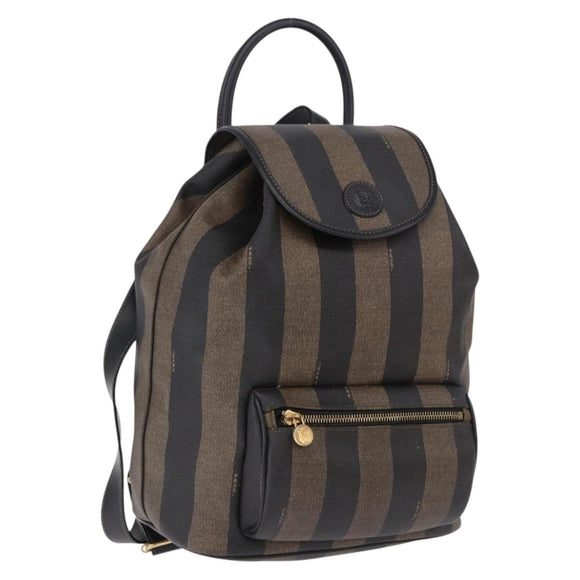 FENDI Pecan Canvas Backpack PVC Black Brown Auth kk700