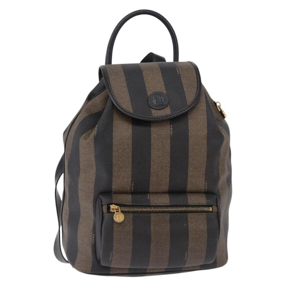 FENDI Pecan Canvas Backpack PVC Black Brown Auth kk700