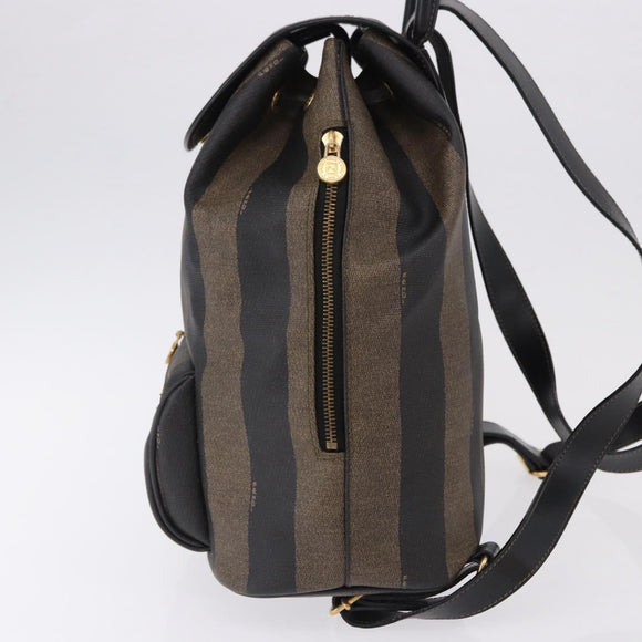 FENDI Pecan Canvas Backpack PVC Black Brown Auth kk700